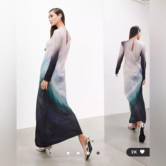 ASOS EDITION‎ LS Bias Cut Maxi Dress Placement Ombre Print US4 NWT IN PACKAGE - Picture 4 of 8